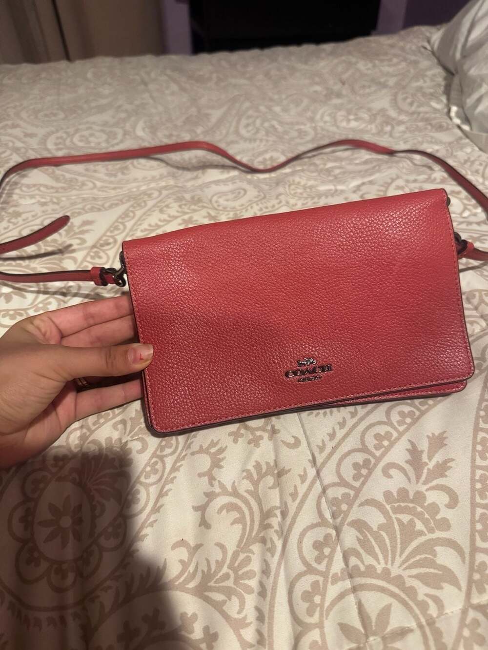 Coach Coral Leather Hayden Foldover Crossbody Clutch